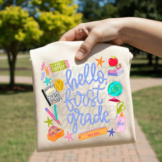 Hello Grade BLUE DTF Heat Transfer: Pre-K / Adult