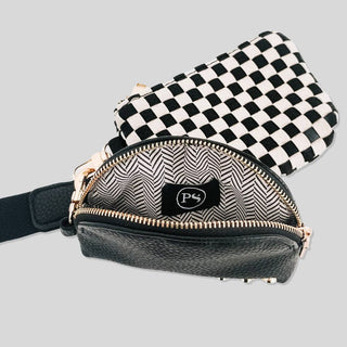 Wonderlust Woven Dual Pouch Wristlet: Coffee Checkered
