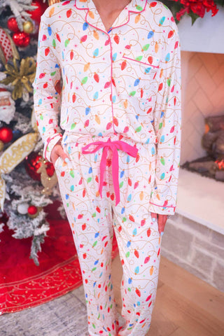 Wrapped in Lights Ruffle Pajama Set: Multi / Medium