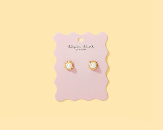 Stud Earrings - 14K Gold-Plated Flowers w/ Pearls - Hampton
