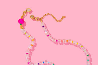 Beaded Necklace - Pearl Hearts + Multi-Colored Beads - Emma