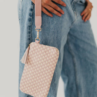 Emma Woven Clutch Wristlet: Checkered Coffee