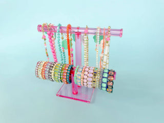 2-Tier Acrylic Bracelet + Beaded Necklace Display - Pink