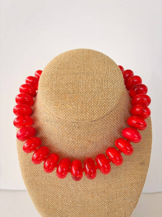 The Rory — Bright Red Large Rondelle Beaded Necklace