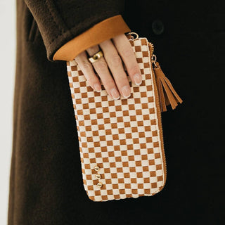 Emma Woven Clutch Wristlet: Checkered Brown