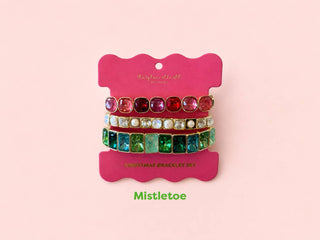 Enamel Stretch Bracelets - Holiday - 3 Pc Set - Asst Styles: Mistletoe