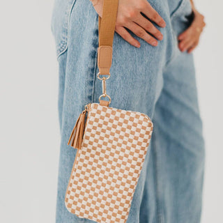 Emma Woven Clutch Wristlet: Checkered Coffee