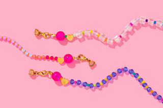 Beaded Necklace - Pearl Hearts + Multi-Colored Beads - Emma