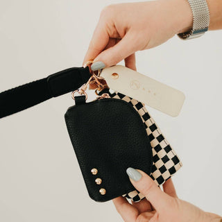 Wonderlust Woven Dual Pouch Wristlet: Brown Checkered
