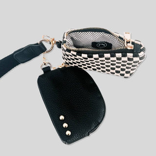 Wonderlust Woven Dual Pouch Wristlet: Coffee Checkered