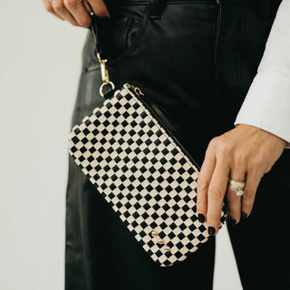 Emma Woven Clutch Wristlet: Checkered Coffee