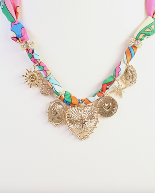 Polly Multicolor Satin Scarf Charm Necklace