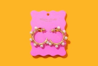 Kali Gold Flower Hoops with Pearl Accents