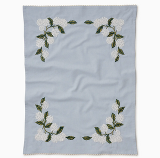 Blue & White Hydrangea Embroidered Tea Towel