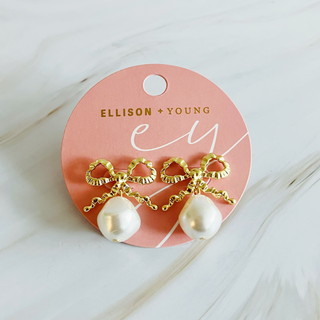 Eleanor Pearl Dangle Antique Bow Earrings