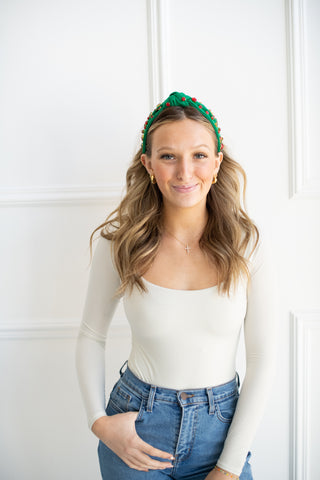 Green Holiday Jeweled Knot Headband