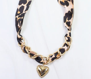 Leopard - Sutton Scarf Charm Necklace with Gold Slider Accents