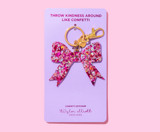 Pink Confetti Bow Acrylic Keychain