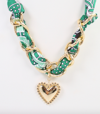 Kelly Green - Sutton Scarf Charm Necklace with Gold Slider Accents