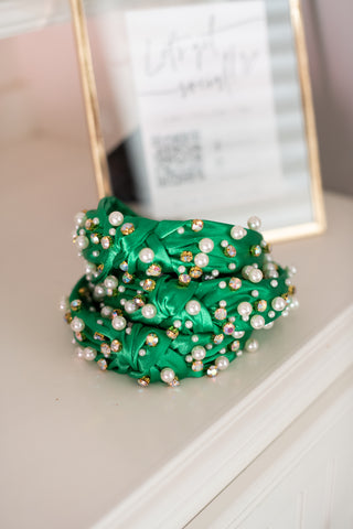 Emerald Embellished Silk Luxe Headband