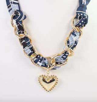 Navy - Sutton Scarf Charm Necklace with Gold Slider Accents