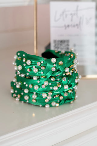 Emerald Embellished Silk Luxe Headband