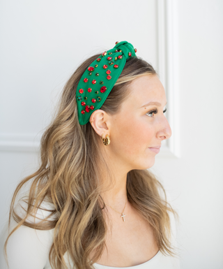 Green Holiday Jeweled Knot Headband