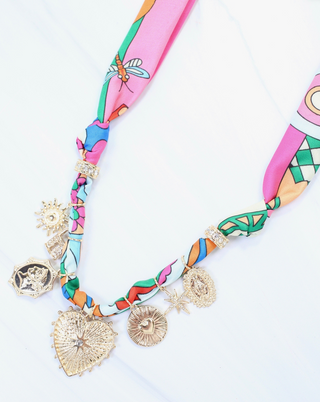 Polly Multicolor Satin Scarf Charm Necklace