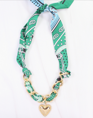 Kelly Green - Sutton Scarf Charm Necklace with Gold Slider Accents