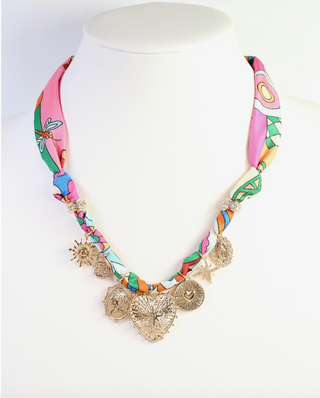 Polly Multicolor Satin Scarf Charm Necklace