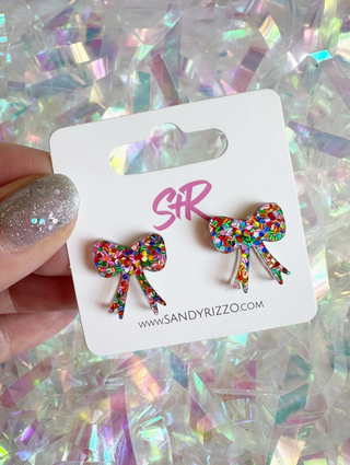 Party Girl Confetti Bow Acrylic Earrings