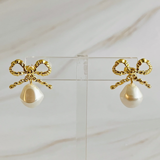 Eleanor Pearl Dangle Antique Bow Earrings