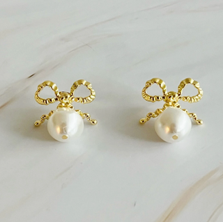 Eleanor Pearl Dangle Antique Bow Earrings