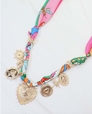 Polly Multicolor Satin Scarf Charm Necklace