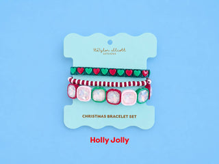 Enamel Stretch Bracelets - Holiday - 3 Pc Set - Asst Styles: Mistletoe