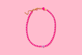 Beaded Necklace - Pink Beads w/ Purple Opal Heart - Karley