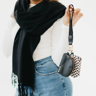 Wonderlust Woven Dual Pouch Wristlet: Black Checkered