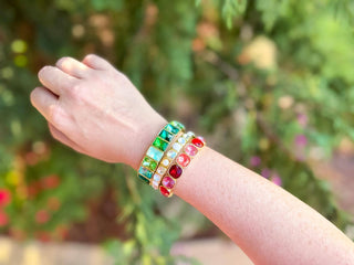 Enamel Stretch Bracelets - Holiday - 3 Pc Set - Asst Styles: Mistletoe