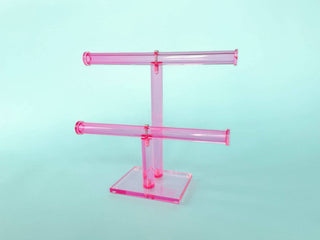 2-Tier Acrylic Bracelet + Beaded Necklace Display - Pink