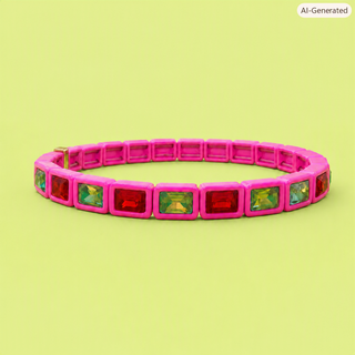 Enamel Stretch Bracelets - Holiday - Asst Styles: Pink + Green - Sophie