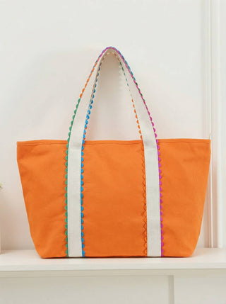 66 Colorful Ricrac-Trimmed Canvas Everyday Tote Bag: Beige / One Size