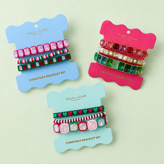Enamel Stretch Bracelets - Holiday - 3 Pc Set - Asst Styles: Mistletoe