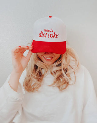 I Need a Diet Coke red and white embroidered trucker hat - fun gift for women - Southern Quirks Gifts & Goods