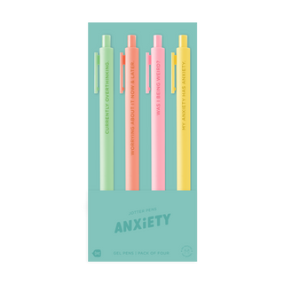 Set of four colorful pens in a packaging with text on a teal background - Southern Quirks Gifts & Goods
