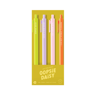 Pack of four colorful pens with 'Oopsie Daisy' branding on a yellow background - Southern Quirks Gifts & Goods