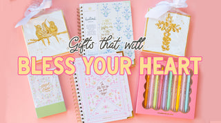 Gifts that will Bless Your Heart — Southern Quirks faith-inspired journals, devotional planners, gold cross notebooks, and pastel gel pens, perfect Christian gifts for women.  Oklahoma City Edmond Gift shop

