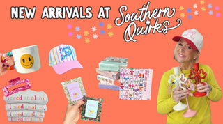 New arrivals at Southern Quirks Gifts and Goods — colorful smiley face mug, trucker hats, bow puzzle, glitter hair clips, statement jewelry, and fun Southern gifts
Oklahoma City gift shop