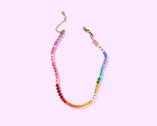 Beaded Necklace - Rainbow + Red Beads - Roxy