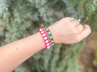 Enamel Stretch Bracelets - Holiday - 3 Pc Set - Asst Styles: Mistletoe