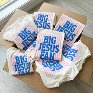 BIG JESUS FAN Puff Screen Print Transfer | Retro Faith Graphic | Two-Tone Puff Ink Heat ScreenprintTransfer: Youth 7.2" X 10"